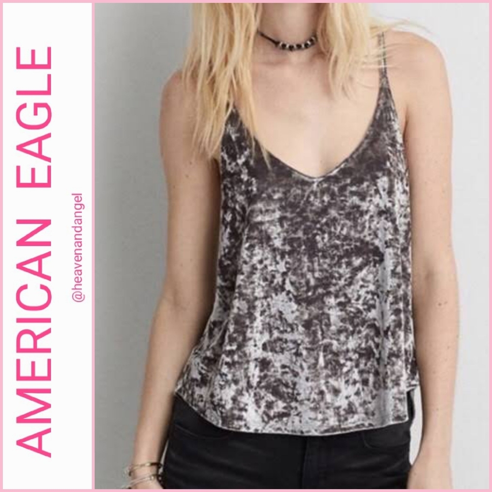American Eagle Crushed Velvet Tank Top - Gray